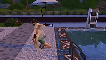 A Young Man Aggressively Has Sex With A Sexy Maid By The Pool