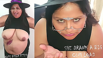 Halloween-Themed Sex Tape Featuring Big Natural Tits And Cum Swallow