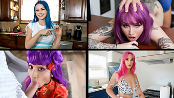 Adorable Girls Engage In Roleplay Fantasies With Inked, Blue-Haired, And Teen Beauties