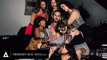 Ember Snow And Madi Collins Engage In Oral Sex With Multiple Partners In A Group Setting