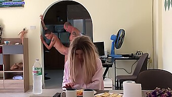 Stepdaughter Hides In The Fridge And Receives Anal From Stepfather While Mother Is Preoccupied With Watching Tv